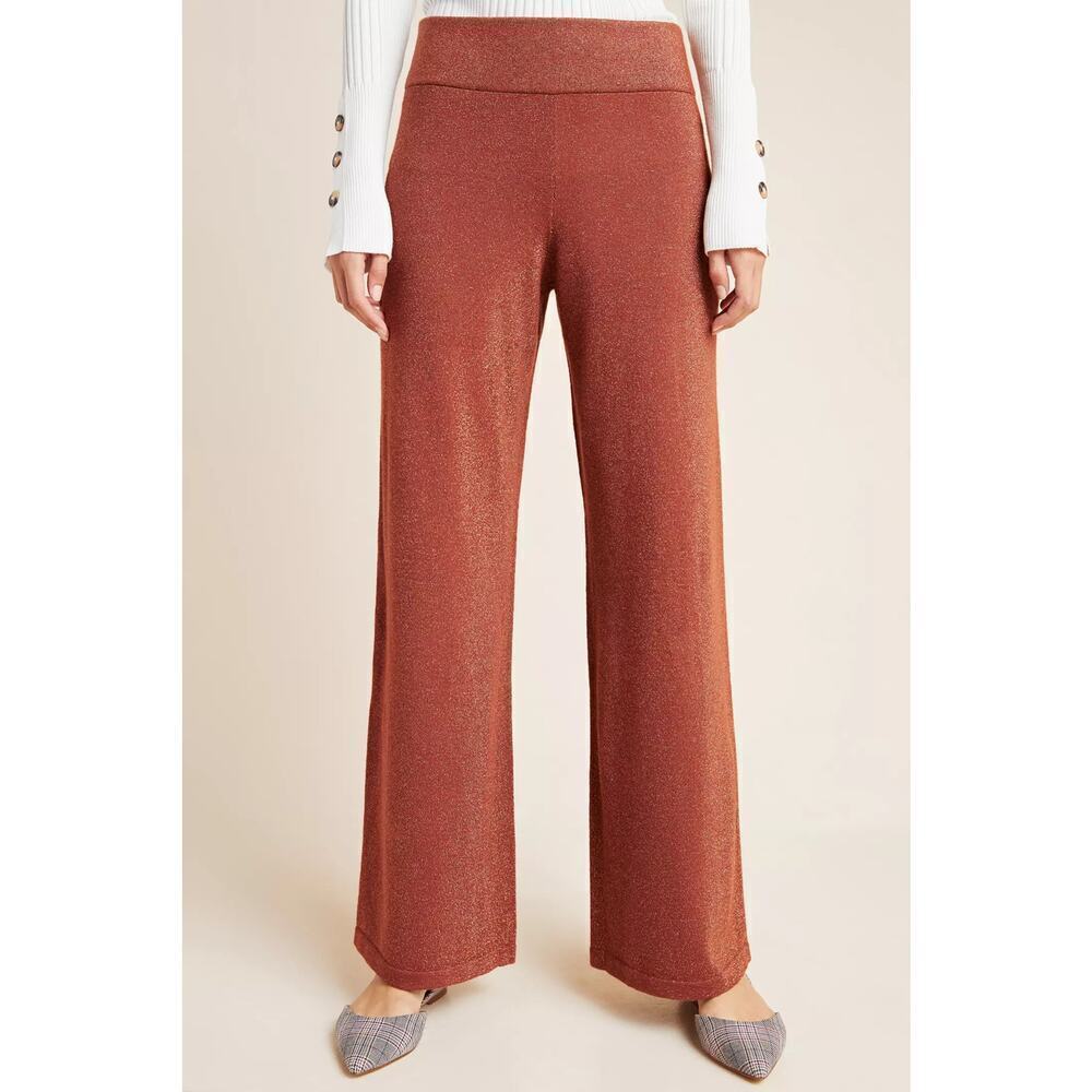 Anthropologie Soho Shimmer Knit Wide Leg Pants Bronze Size S